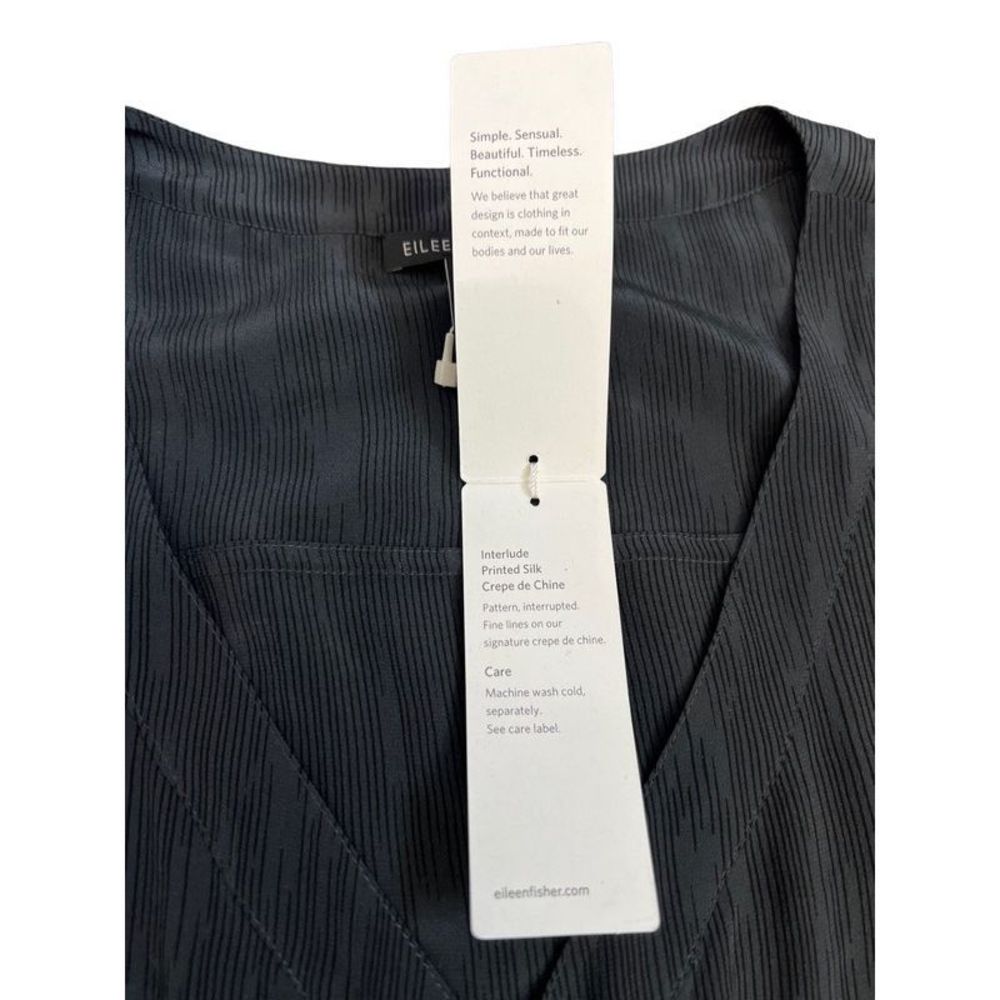 Eileen Fisher Print Silk V-Neck Front Zip Dress with Pockets - Size Large - $278 - Picture 7 of 8